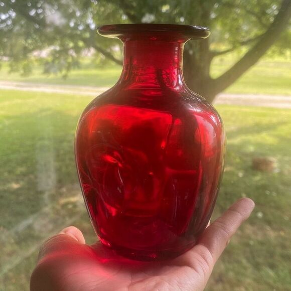 VINTAGE MCM RAINBOW GLASS RED PINCHED DECANTER NO STOPPER (BLENKO ERA) - Picture 7 of 12